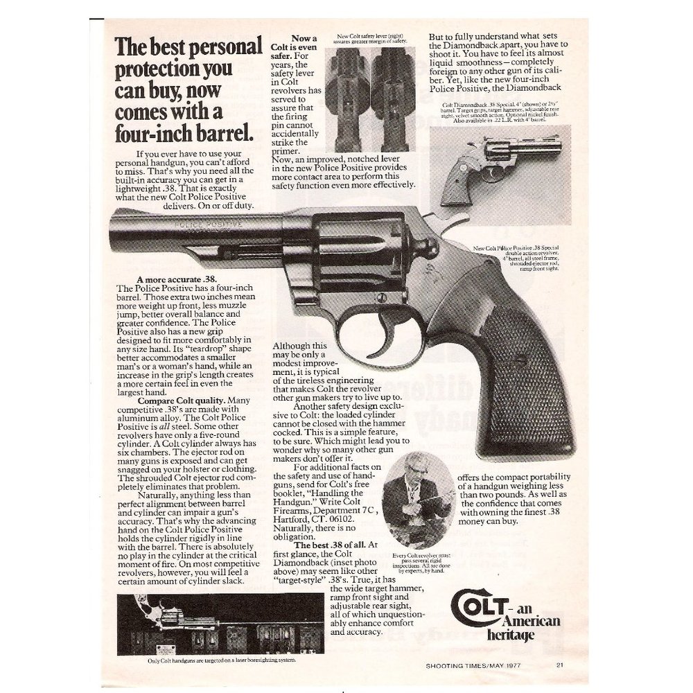 1977 Colt Police Positive Diamondback Magazine Print Ad